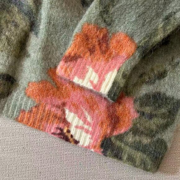 Sezane Fleur Jumper S/M Khaki/Multicoloured Blush Floral French Knit Sweater - Picture 8 of 11